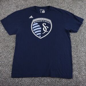 Adidas Kansas City Sporting KC Soccer T Shirt Mens Large Navy Blue Logo Tee